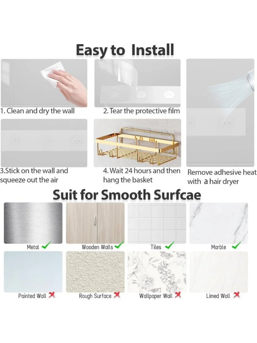 5 Pack Shower Caddy Set - Stylish Gold Bathroom Storage for Organized Showers